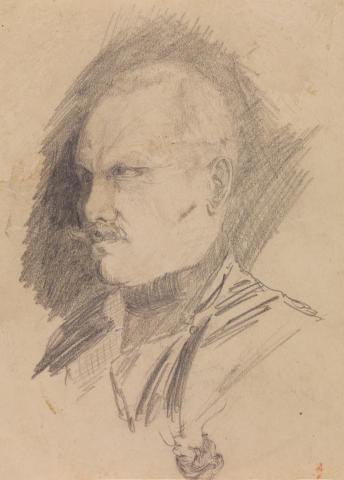 Artwork Untitled (bust-length sketch of a man; pendant sketch of a female head) this artwork made of Pencil