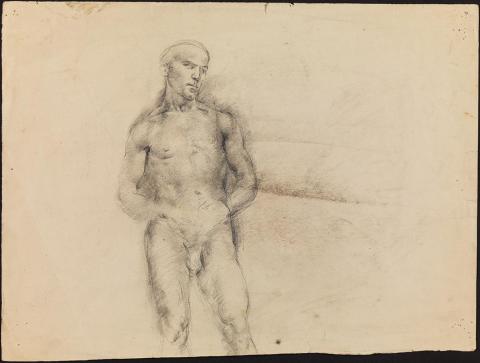 Artwork Untitled (sketch of a standing nude male figure) this artwork made of Pencil on thick cream wove paper, created in 1920-01-01