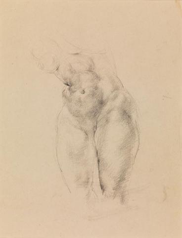 Artwork Untitled (sketch of nude female torso; and faint sketch of a female figure) this artwork made of Pencil