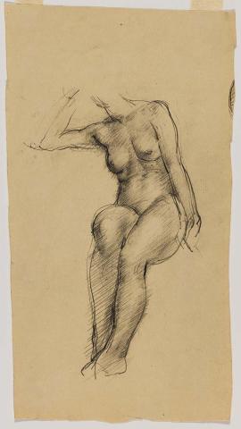 Artwork Untitled (sketch of seated nude female figure) this artwork made of Pencil