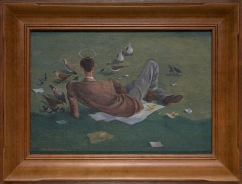 Artwork St. Francis amongst the birds this artwork made of Oil on canvas on composition board, created in 1949-01-01