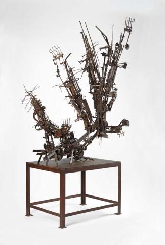 Artwork No. 247 Metal construction this artwork made of Welded and brazed steel, found objects, wood, created in 1965-01-01