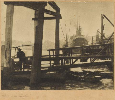 Artwork Morning on the wharves this artwork made of Bromoil photograph on paper, created in 1930-01-01