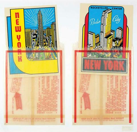 Artwork New York decals 3 and 4 this artwork made of Screenprint with collage of envelopes and label, created in 1967-01-01