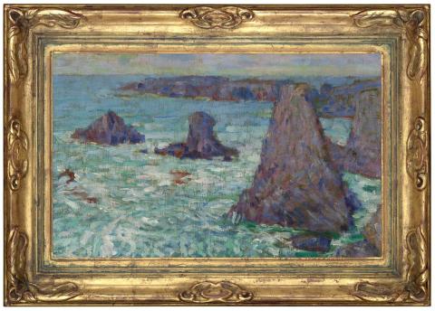 Artwork Les Aiguilles, Belle-Ile (The Needles, Belle-Ile) this artwork made of Oil on canvas, created in 1886-01-01