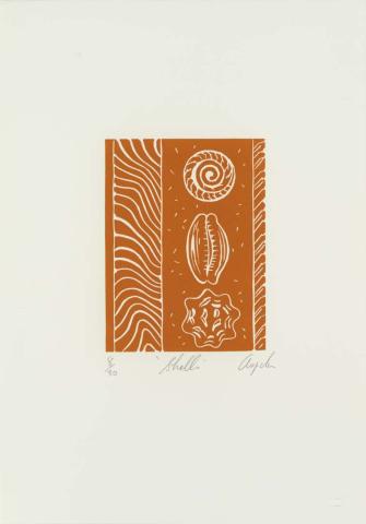 Artwork Shells (from 'The spirit from the sea' portfolio) this artwork made of Linocut on paper, created in 1981-01-01