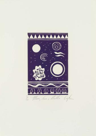 Artwork Moon, sea and shells (from 'The spirit from the sea' portfolio) this artwork made of Linocut