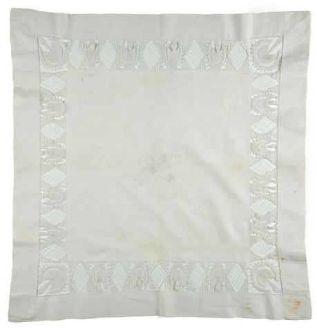 Artwork Table-cloth this artwork made of Linen with drawn thread work border, created in 1907-01-01