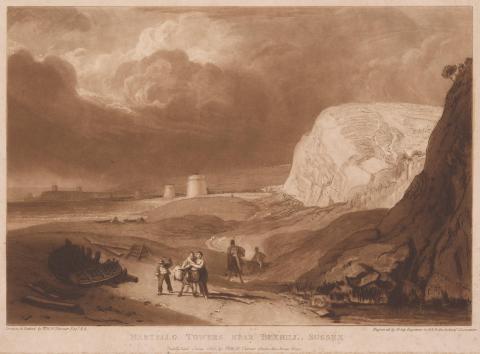 Artwork Martello Towers near Bexhill, Sussex (from 'Liber Studorium') this artwork made of Etching and mezzotint on paper, created in 1811-01-01