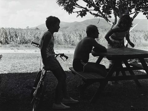 Artwork 21 January 1987, Gordonvale - The Wyatts sat in the shade of their house on a hot afternoon in the school holidays (from 'Journeys north' portfolio) this artwork made of Gelatin silver photograph on paper, created in 1987-01-01