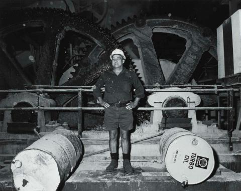 Artwork Keith Spooner, engine driver, Proserpine Sugar Mill (from 'Journeys north' portfolio) this artwork made of Gelatin silver photograph on paper, created in 1986-01-01