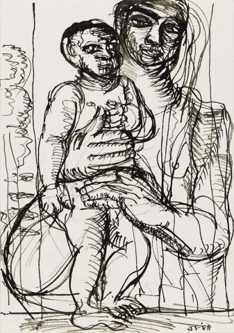 Artwork Untitled (mother and child) this artwork made of Pen and ink