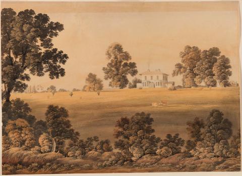 Artwork (House and cattle in wooded landscape (possibly Patterdale)) this artwork made of Watercolour on paper, created in 1831-01-01