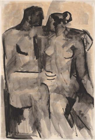 Artwork The lovers this artwork made of Brush and ink on paper on hardboard, created in 1955-01-01