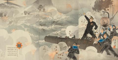 Artwork The Battle of Port Arthur, 10 March 1904, Russo-Japanese War this artwork made of Colour woodblock print on paper, created in 1904-01-01