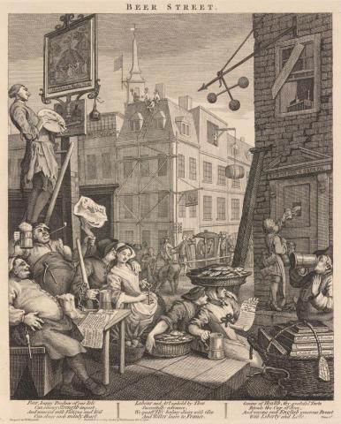 Artwork Beer Street this artwork made of Etching and engraving on paper, created in 1750-01-01