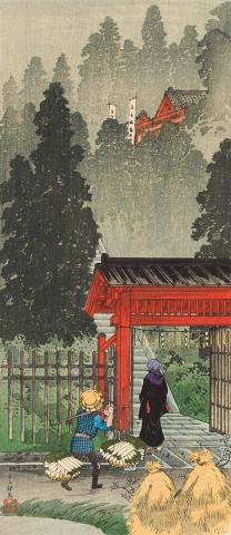 Artwork Woman visiting Inari Shrine this artwork made of Colour woodblock print on paper, created in 1935-01-01