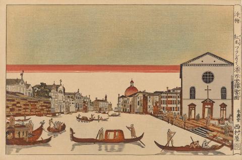 Artwork Venetian scene in ukiyo-e style this artwork made of Colour woodblock print on paper