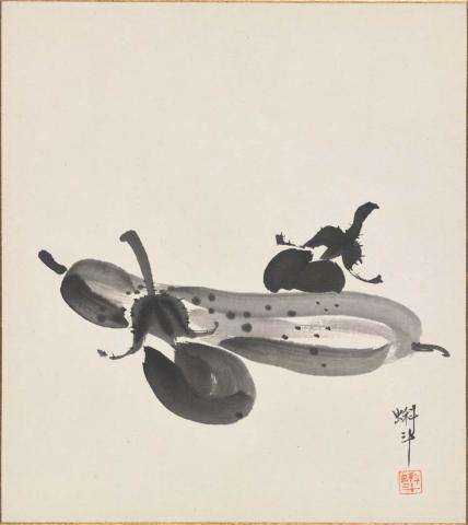 Artwork Shikishi:  (gourds and aubergines) this artwork made of Ink on card, created in 1900-01-01