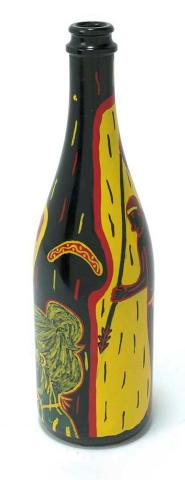 Artwork Painted champagne bottle this artwork made of Enamel household paint on glass, created in 1988-01-01