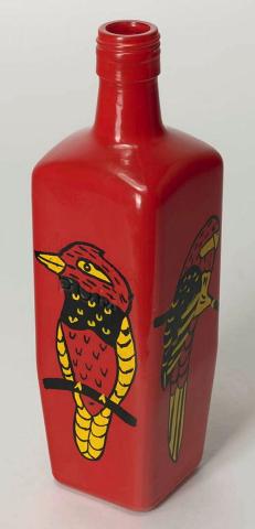 Artwork Painted rum bottle (red) this artwork made of Enamel household paint on glass, created in 1988-01-01