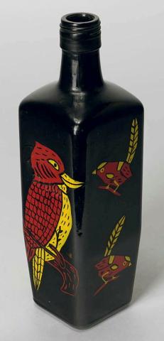 Artwork Painted rum bottle (black) this artwork made of Enamel household paint on glass, created in 1988-01-01
