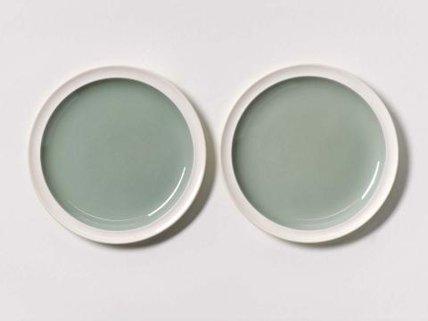 Artwork Pair of plates this artwork made of Earthenware, thrown, with celadon well and white border, with clear glaze