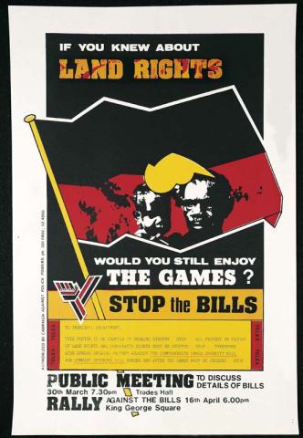 Artwork If you knew about land rights would you still enjoy the Games? this artwork made of Screenprint on paper, created in 1982-01-01