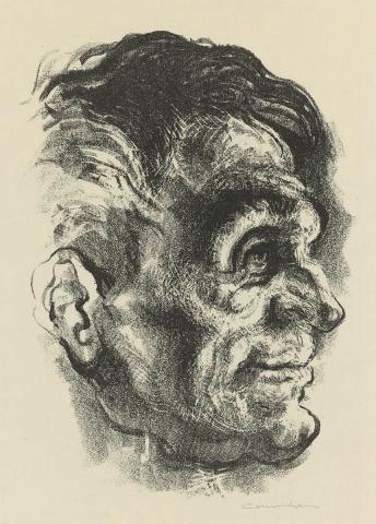 Artwork Furnaceman (plate 2 from 'Lithographs by Counihan' portfolio) this artwork made of Lithograph on paper, created in 1948-01-01