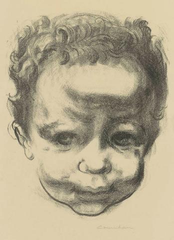Artwork A child's head (plate 5 from 'Lithographs by Counihan' portfolio) this artwork made of Lithograph on paper, created in 1948-01-01