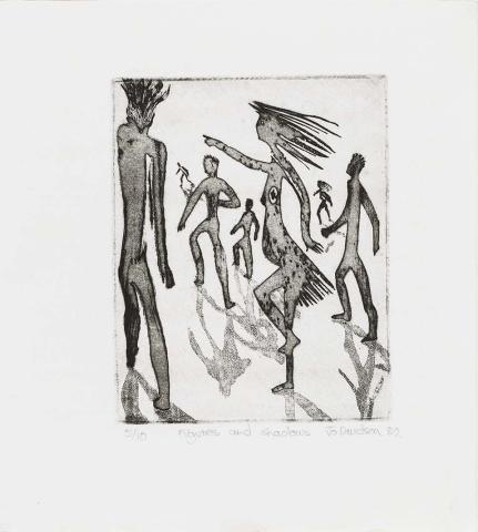 Artwork Figures and shadows this artwork made of Etching and aquatint on paper, created in 1989-01-01