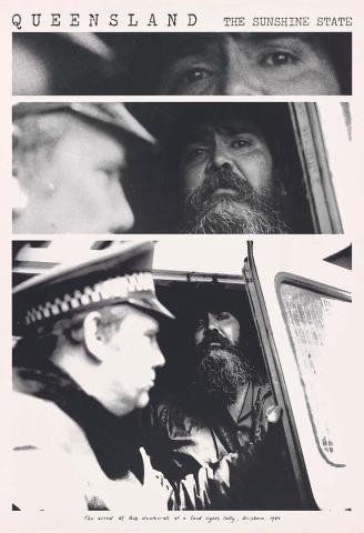 Artwork The arrest of Bob Weatherall at a land rights rally, Brisbane, 1984 this artwork made of Photo-screenprint