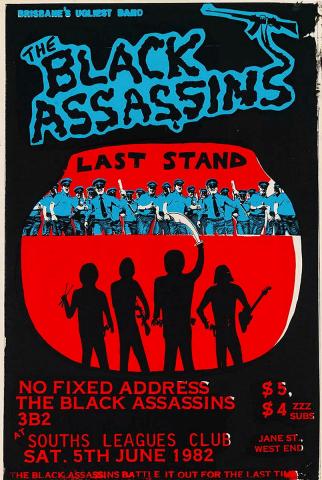 Artwork The Black Assassins' last stand this artwork made of Screenprint on computer printout paper, created in 1982-01-01