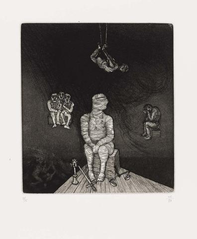Artwork (Untitled 5) (from 'Night watch, a print cycle of thirty etchings' portfolio) this artwork made of Etching and aquatint on Arches paper, created in 1990-01-01
