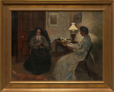 Artwork Night time (The artist's mother Jane and sister Christina in the drawing room at 'Craigellachie') this artwork made of Oil on canvas, created in 1906-01-01