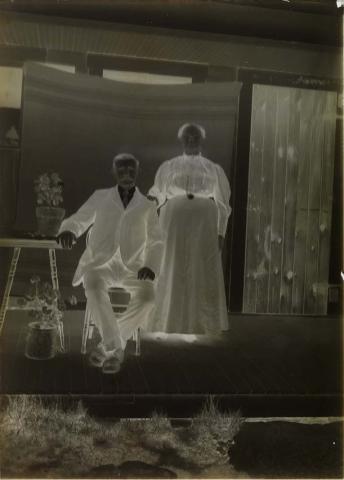 Artwork (Portrait of an elderly couple) this artwork made of Glass plate negative on glass, created in 1870-01-01