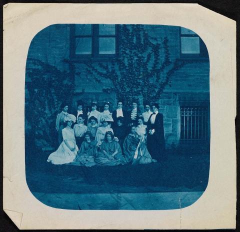 Artwork (Group portrait of seventeen young women) this artwork made of Cyanotype on paper, created in 1870-01-01