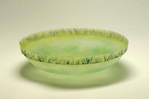 Artwork Bowl:  Printemps (Spring) this artwork made of Ground glass crystal, stained and fired in the pâte de verre technique, created in 1991-01-01