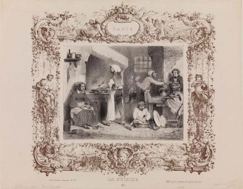 Artwork La Cuisine (The kitchen) this artwork made of Lithograph with border on paper, created in 1838-01-01