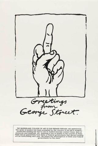 Artwork Greetings from George Street (from untitled series) this artwork made of Screenprint on paper, created in 1991-01-01