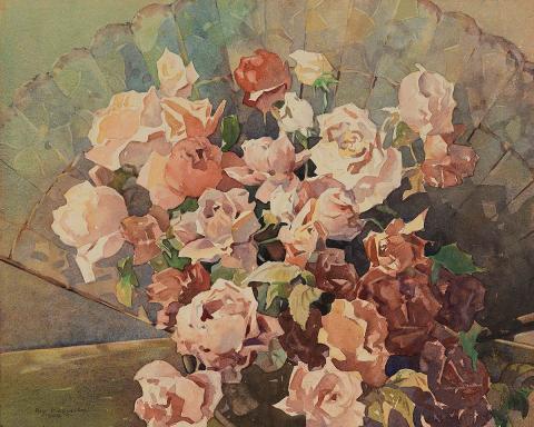 Artwork Bowl of roses this artwork made of Watercolour over pencil on paper, created in 1944-01-01