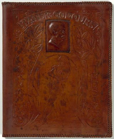Artwork Bookcover:  Watercolours - Norman Lindsay this artwork made of Leather, carved and stitched with inset panel, created in 1935-01-01