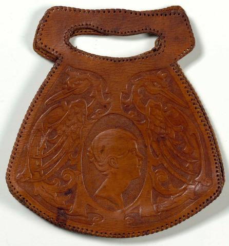 Artwork Purse:  (Neo-renaissance motifs) this artwork made of Leather, carved, created in 1935-01-01