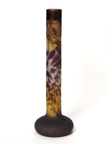 Artwork Large vase with wisteria this artwork made of Yellow and purple cased glass, acid-etched and engraved with a design of wisteria, created in 1890-01-01