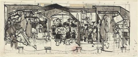 Artwork Preliminary drawing for 'The Sydney panel:  Incident at Cabramatta' this artwork made of Pencil and ink on paper, created in 1989-01-01