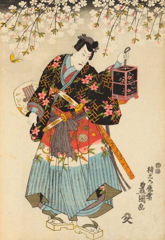 Artwork Actor with fire-fly cage this artwork made of Colour woodblock print on paper, created in 1848-01-01