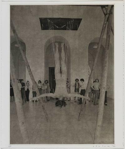 Artwork Event for stretched skin no. 4 (Munich, Germany, 1977) (from 'Suspensions' portfolio) this artwork made of Photo-etching taken from documentary photograph on BFK Rives paper, created in 1990-01-01