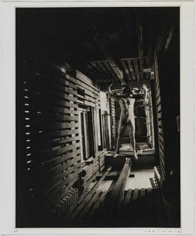 Artwork Up/down: event for shaft suspension (Melbourne, Australia, 1980) (from 'Suspensions' portfolio) this artwork made of Photo-etching taken from documentary photograph on BFK Rives paper, created in 1990-01-01