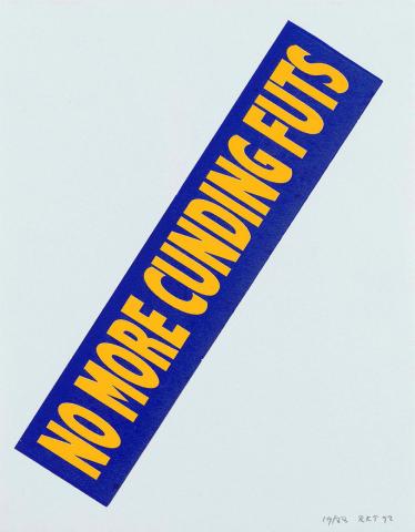Artwork No more cunding futs (from 'The Sydney Morning volume III' series) this artwork made of Screenprint on paper, created in 1992-01-01