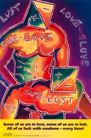 Artwork Some of us are in love, some of us in lust.  All of us fuck with condoms - every time! (from untitled series) this artwork made of Colour offset print on paper, created in 1992-01-01